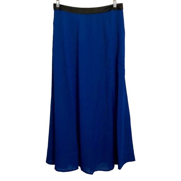 Concepts NY Blue Chiffon Maxi Long Skirt Size Small Runs Big Faux Leather Waist - Picture 1 of 4
